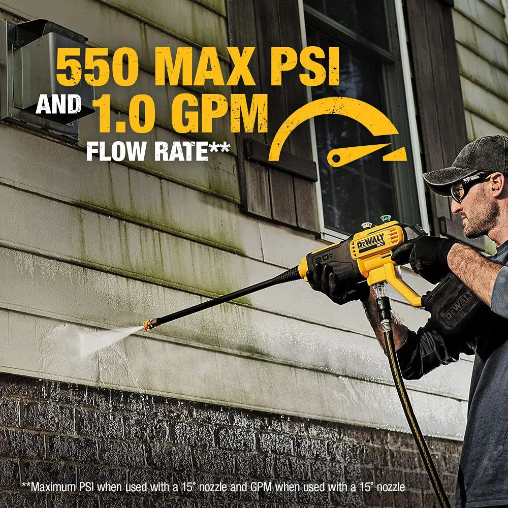 Open Box - DEWALT 20-Volt 550 PSI, 1.0 GPM Cold Water Cordless Electric Power Cleaner with 4 Nozzles (Tool-Only) DEWALTBullseye Deals
