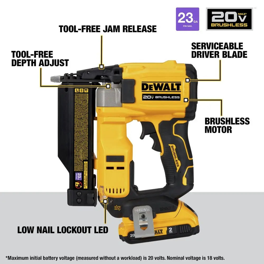 Open Box - DEWALT 20-Volt MAX Lithium-Ion Cordless 23-Gauge Pin Nailer Kit with 2.0 Ah Battery Pack and Charger DEWALTBullseye Deals