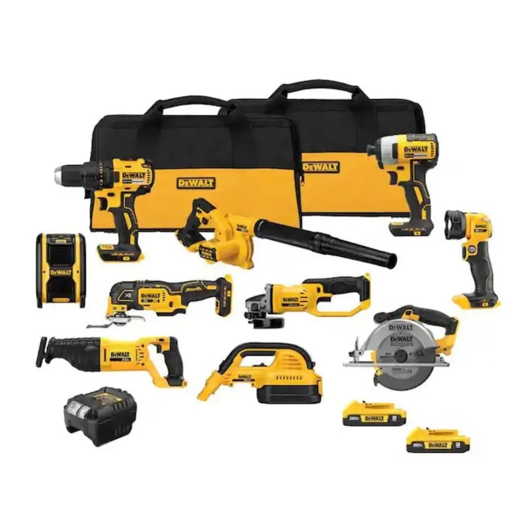 Open Box -  DEWALT 20-Volt Max Lithium-Ion 10-Tool Cordless Combo Kit with Two 2.0 Ah Batteries, Charger and 2 Bags DEWALTBullseye Deals