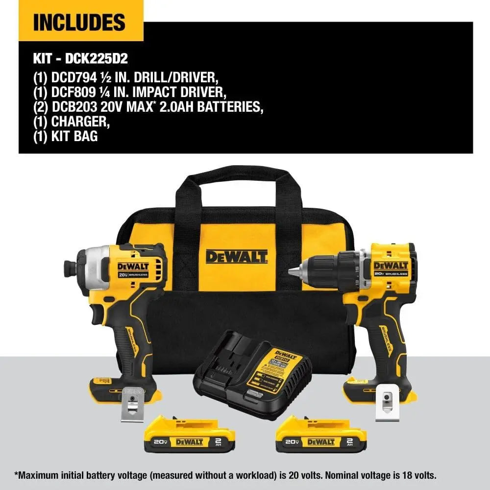 Open Box - DEWALT 20V MAX ATOMIC Brushless Compact 1/2-inch Drill Driver and Impact Driver Combo Kit (2-Tool) DEWALTBullseye Deals