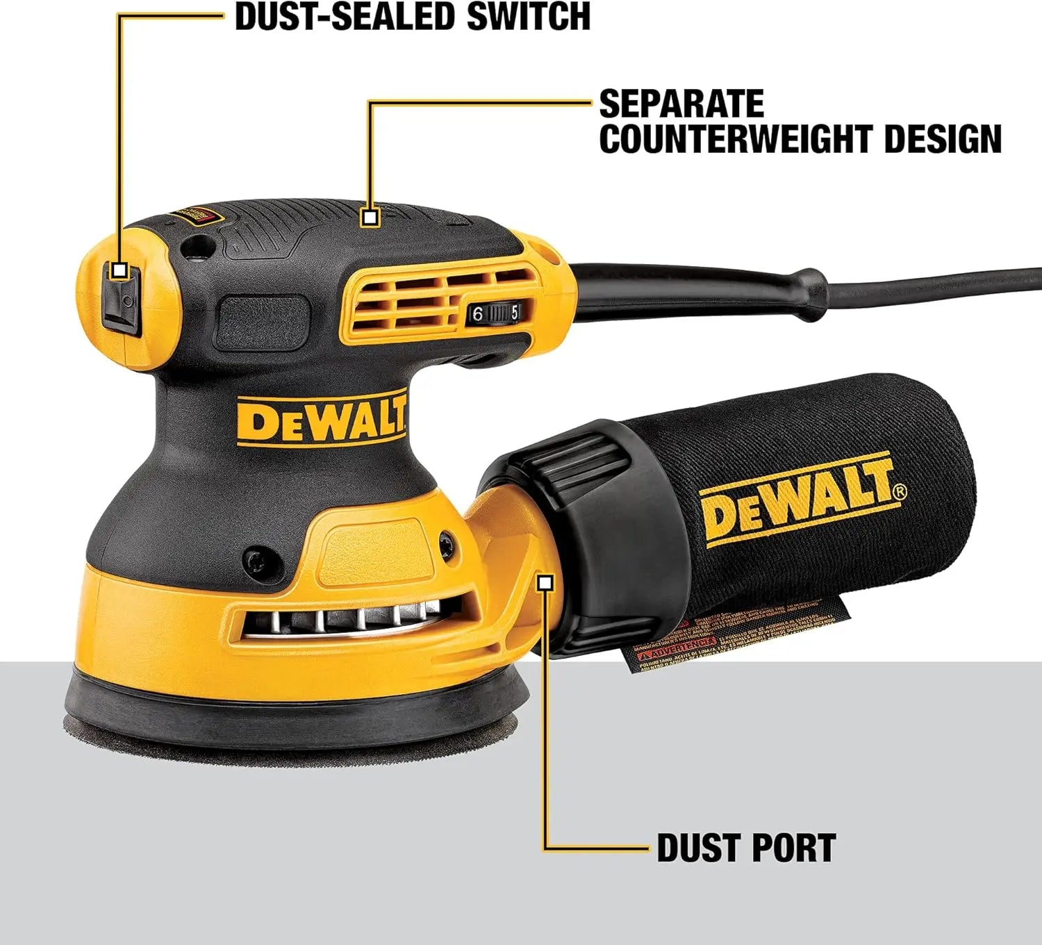 Open Box -  DEWALT 3 Amp Corded 5 in. Variable Speed Random Orbital Sander DEWALTBullseye Deals
