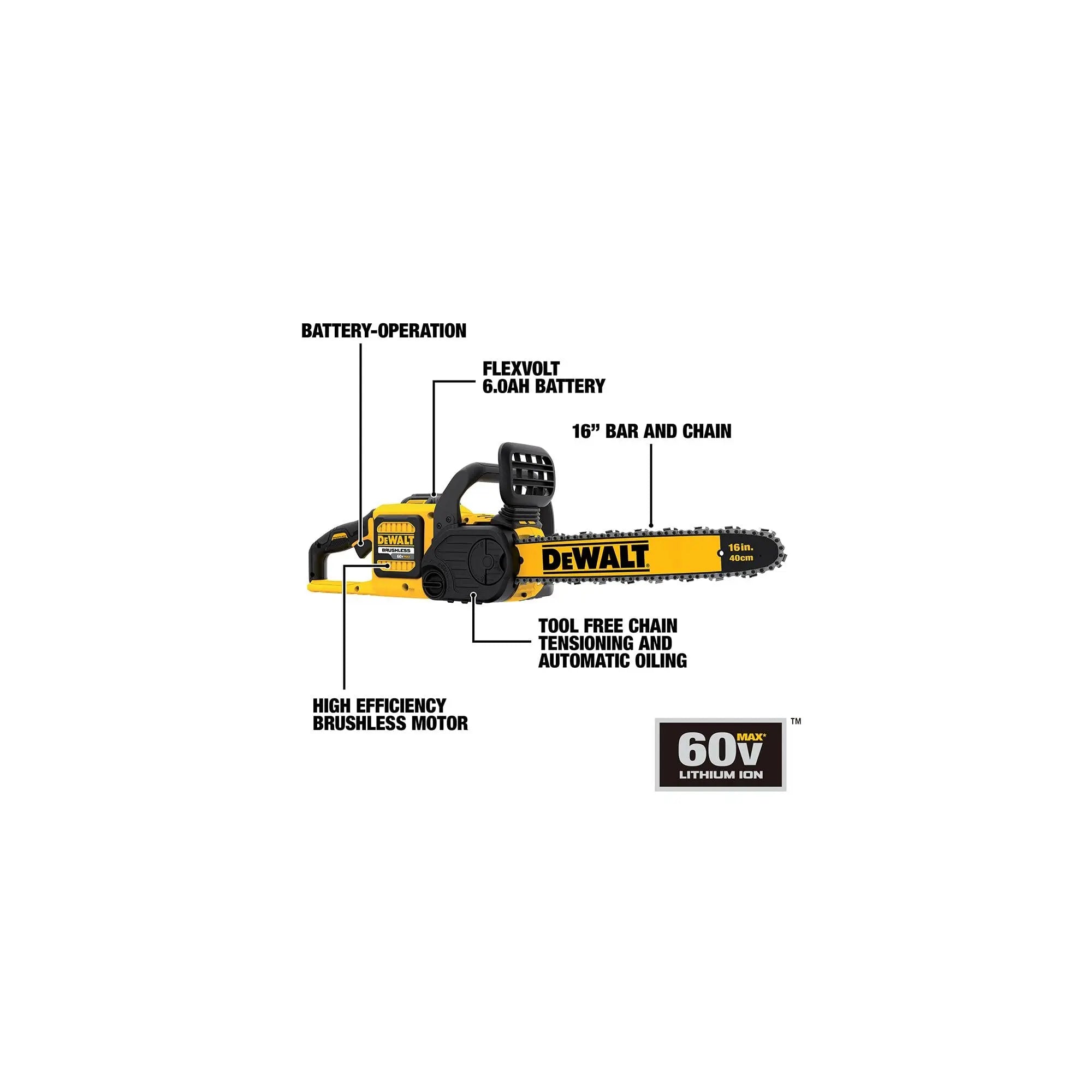 Open Box -  DEWALT DCCS670T1 60-Volt MAX Lithium-Ion Cordless FLEXVOLT 16 in. Chainsaw DEWALTBullseye Deals