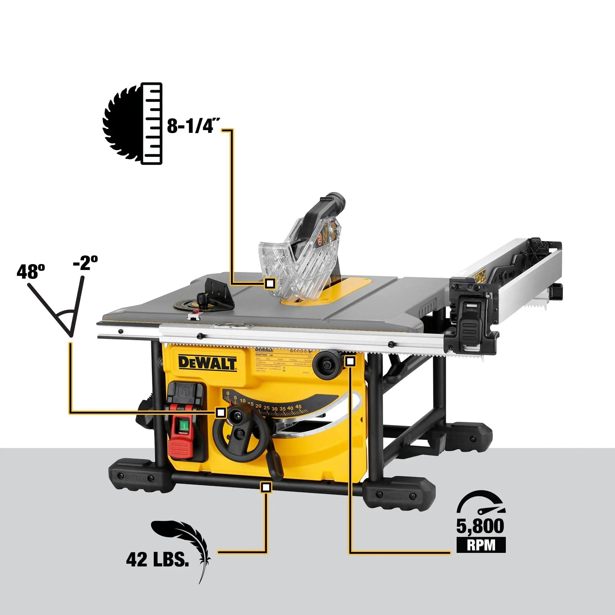 Open Box -  DEWALT DWE7485 8-1/4 in. Compact Jobsite Tablesaw DEWALTBullseye Deals