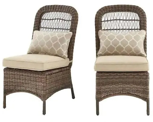 Open Box -  Hampton Bay Outdoor Armless Dining Chair Brown Wicker 2-Pack, Cushions Sold Separately - Secondipity