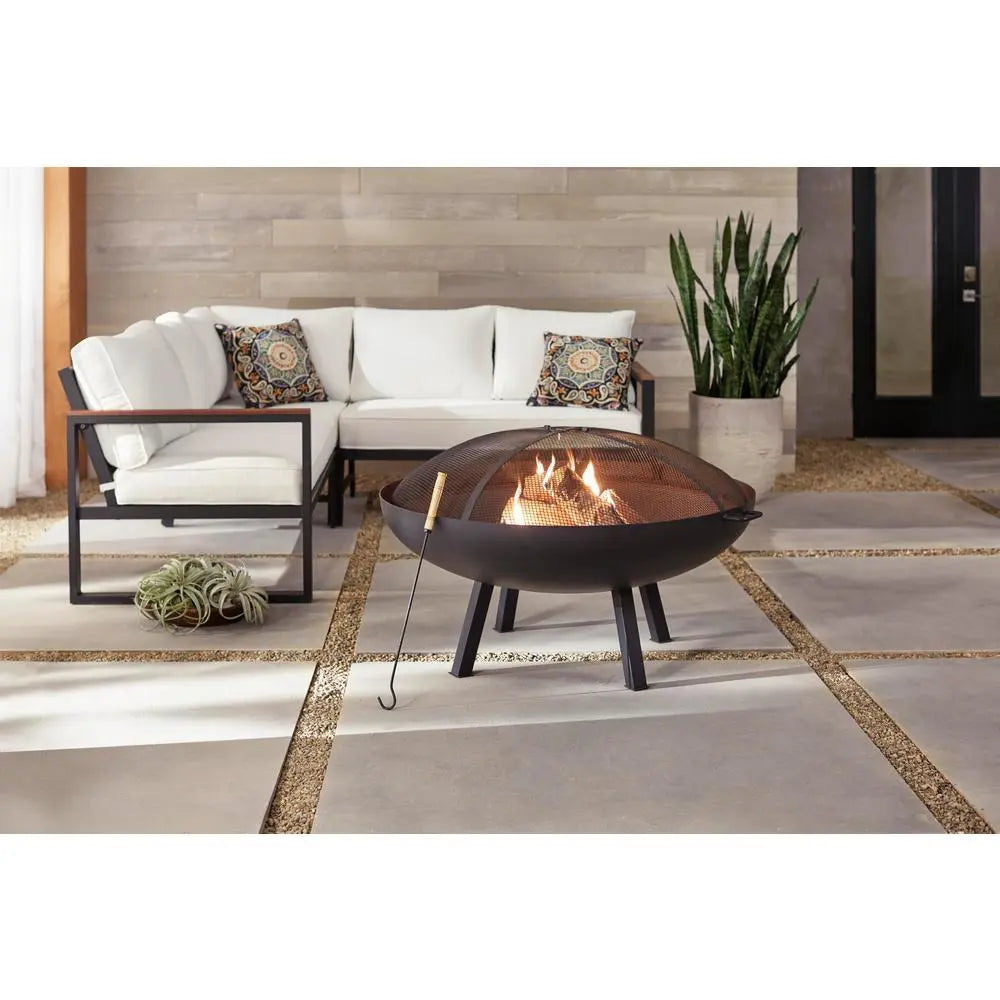 Open Box -  Hampton Bay Windgate 40 in. Dia Round Steel Wood Burning Fire Pit with Spark Guard, Black - Secondipity