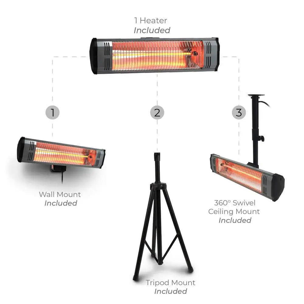 Open Box Heat Storm Tradesman 1500-Watt Electric Outdoor Infrared Quartz Portable Space Heater with Tripod  Wall and Ceiling Mount  Black - Secondipity