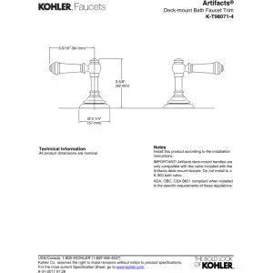 Open Box - Kohler K-T98071-4-CP Artifacts Handle KohlerBullseye Deals