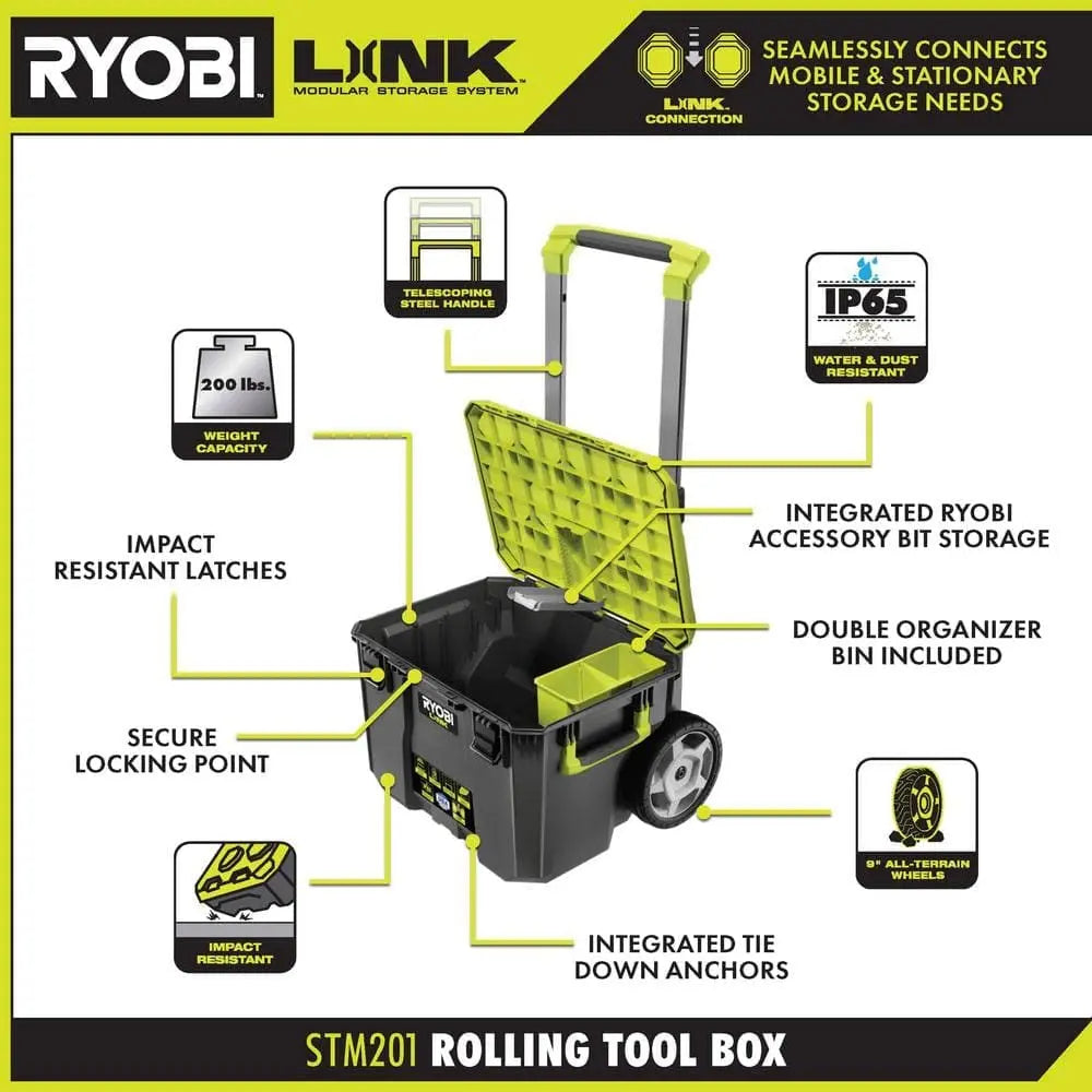 Open Box -  LINK Rolling Tool Box, RYOBI Green RYOBIBullseye Deals