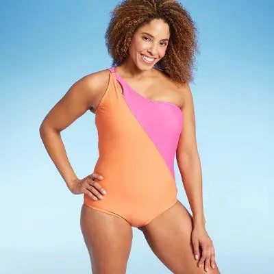 Open Box - Lands' End Women's UPF 50 Full Coverage Tummy Control One Shoulder One Piece Swimsuit Lands' EndBullseye Deals