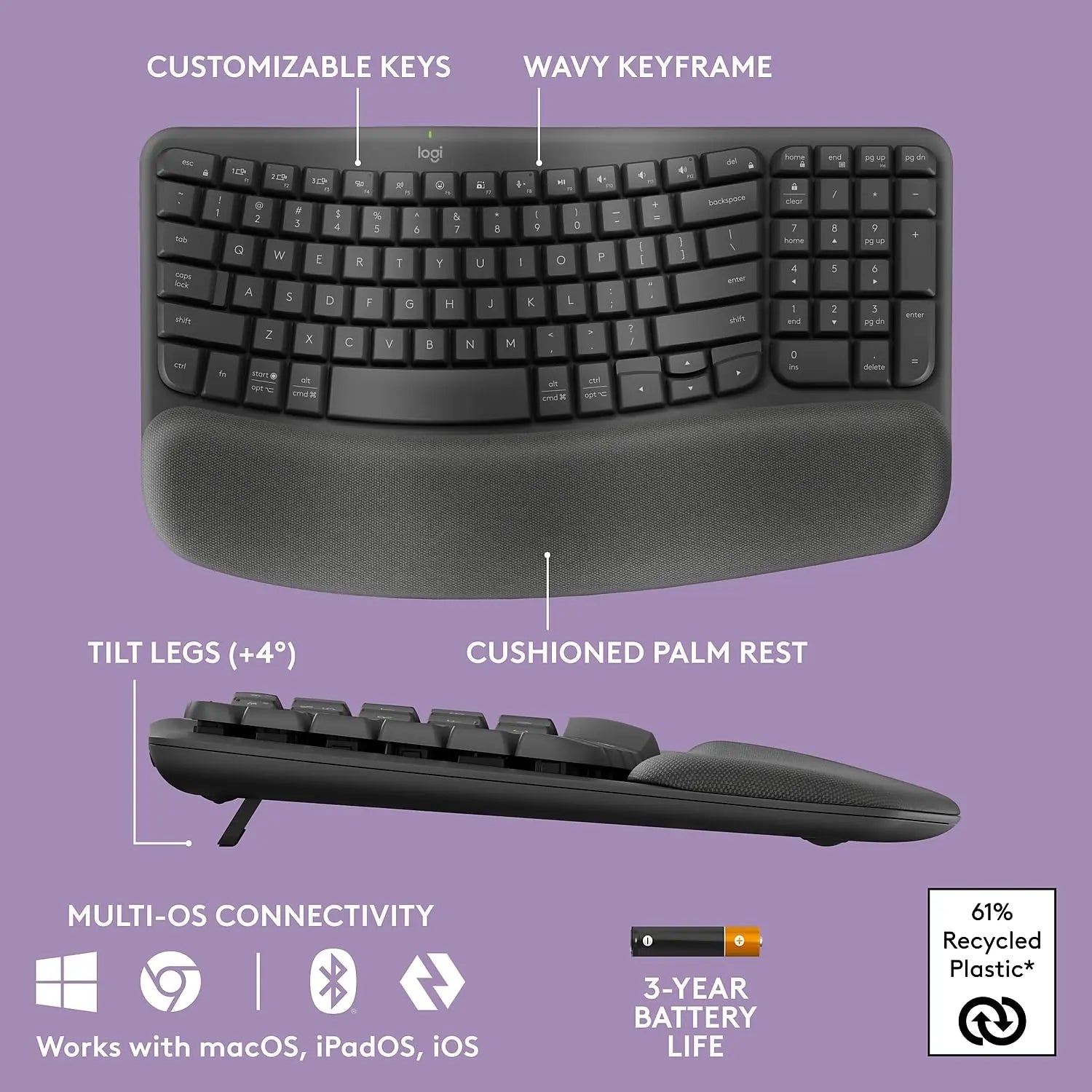 Open Box -  Logitech Wave Keys MK670 Combo Ergonomic Wireless Keyboard and Mouse Bundle LogitechBullseye Deals