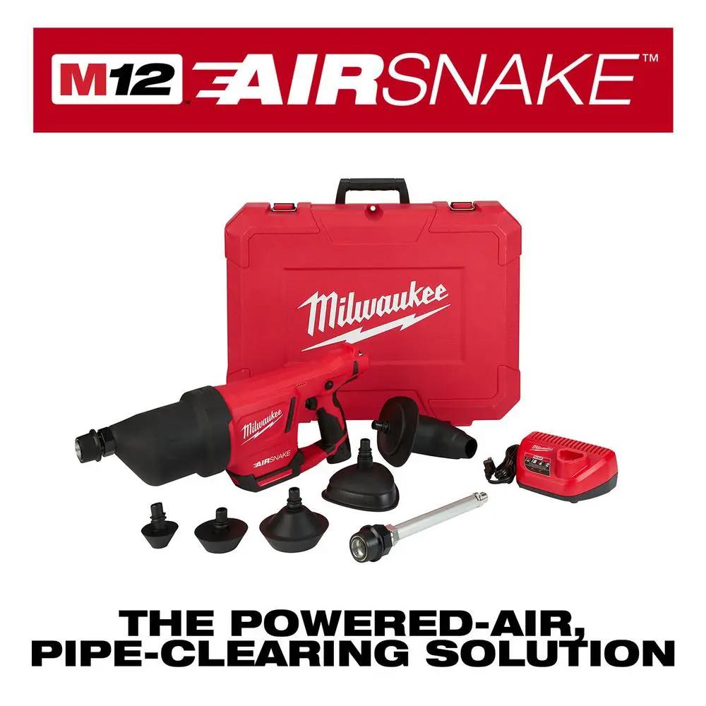 Open Box -  M12 12-Volt Lithium-Ion Cordless Drain Cleaning Airsnake Air Gun Kit MilwaukeeBullseye Deals