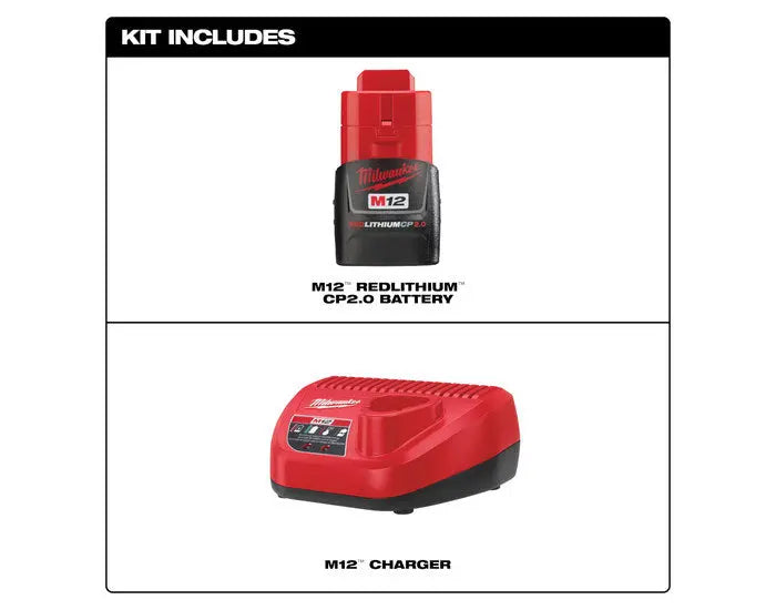 Open Box -  M12 12V Lithium-Ion Compact 2.0 Ah Battery Pack (2-Pack) Starter Kit with Charger MilwaukeeBullseye Deals
