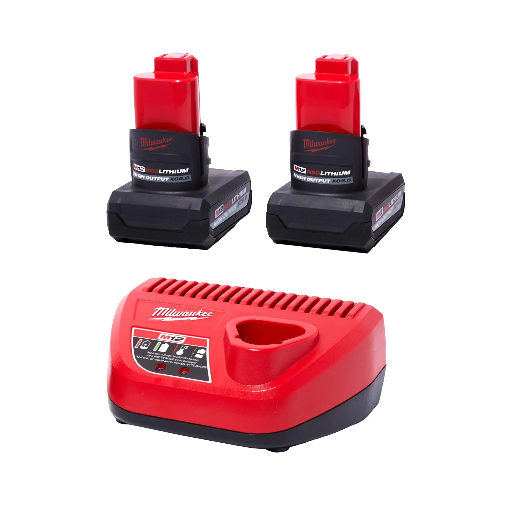 Open Box -  M12 12V Lithium-Ion XC High Output 5.0 Ah Battery Pack (2-Pack) Starter Kit with Charger MilwaukeeBullseye Deals