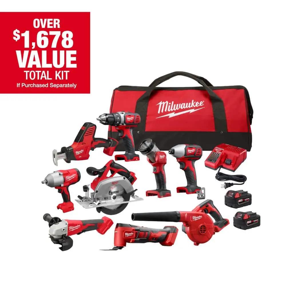 Open Box -  M18 18-Volt Lithium-Ion Cordless Combo Kit (9-Tool) with (2) Batteries, Charger, and Tool Bag MilwaukeeBullseye Deals
