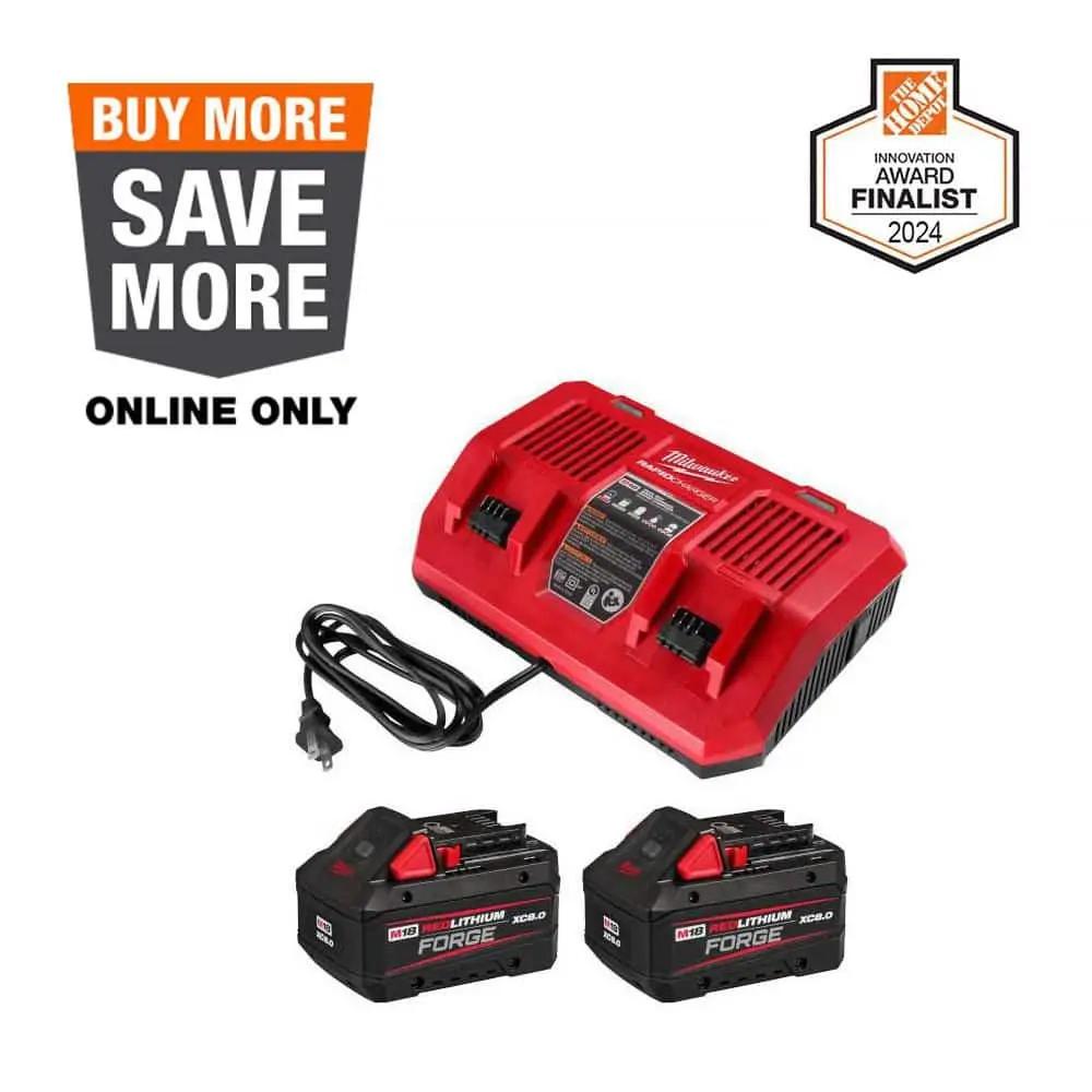 Open Box -  M18 18-Volt Lithium-Ion REDLITHIUM FORGE Starter Kit with Two XC 8.0 Ah Battery and Dual Bay Rapid Charger MilwaukeeBullseye Deals