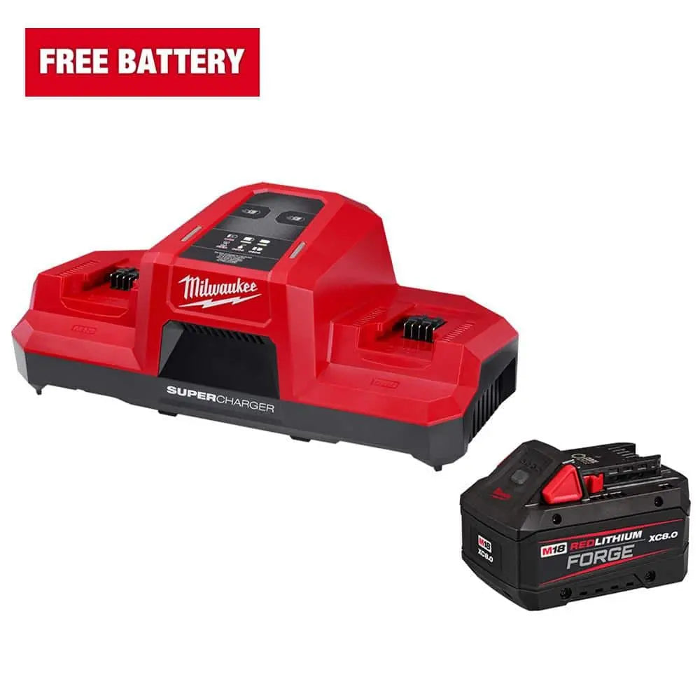 Open Box -  M18 18V Lithium-Ion REDLITHIUM FORGE 8.0 Ah Battery Pack with M18 18V Dual Bay Simultaneous Super Charger MilwaukeeBullseye Deals