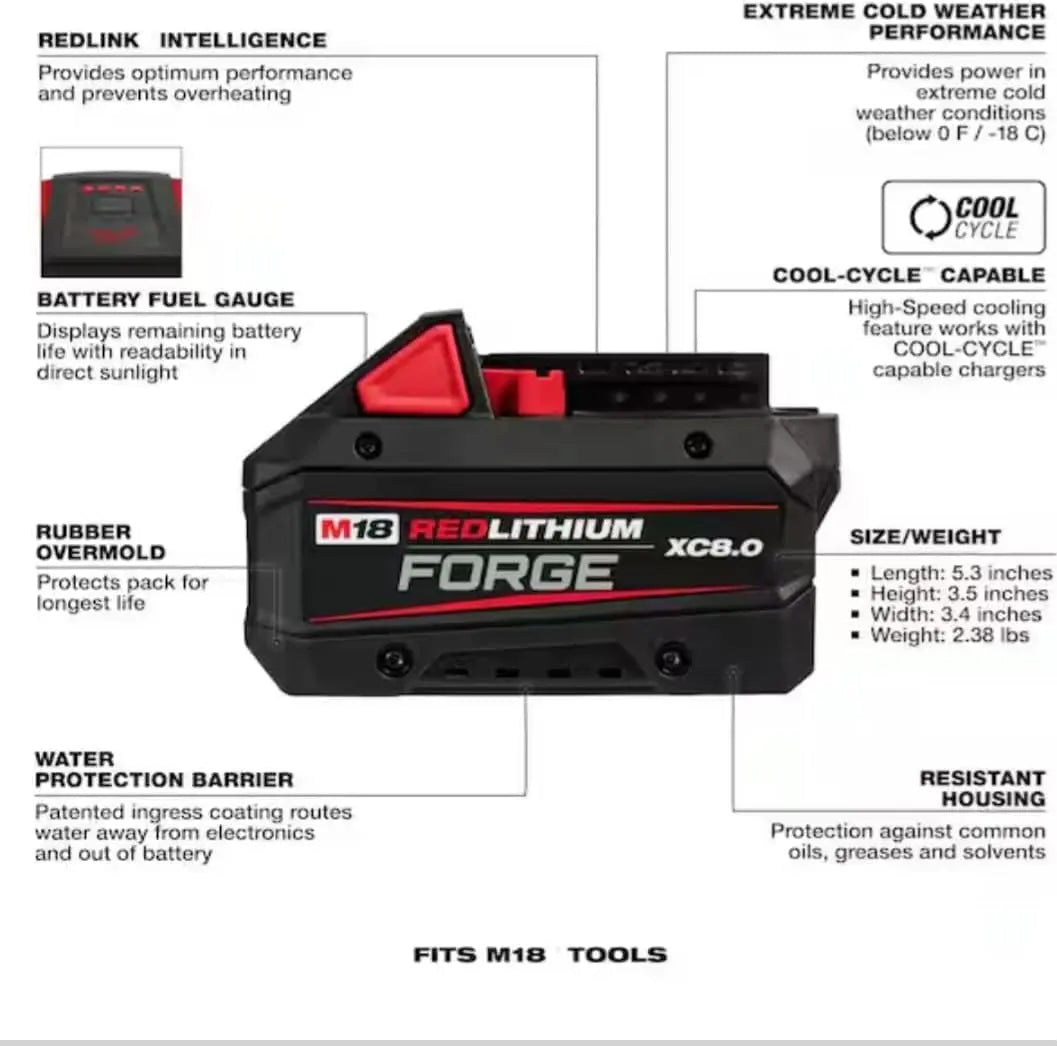 Open Box -  M18 18V Lithium-Ion REDLITHIUM FORGE XC 8.0 Ah Battery Pack MilwaukeeBullseye Deals