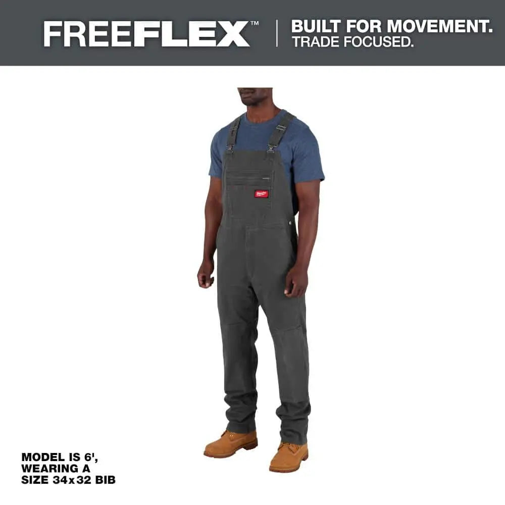 Open Box -  Men's Gray 36 in. x 34 in. FREEFLEX Unlined Bib Overalls MilwaukeeBullseye Deals