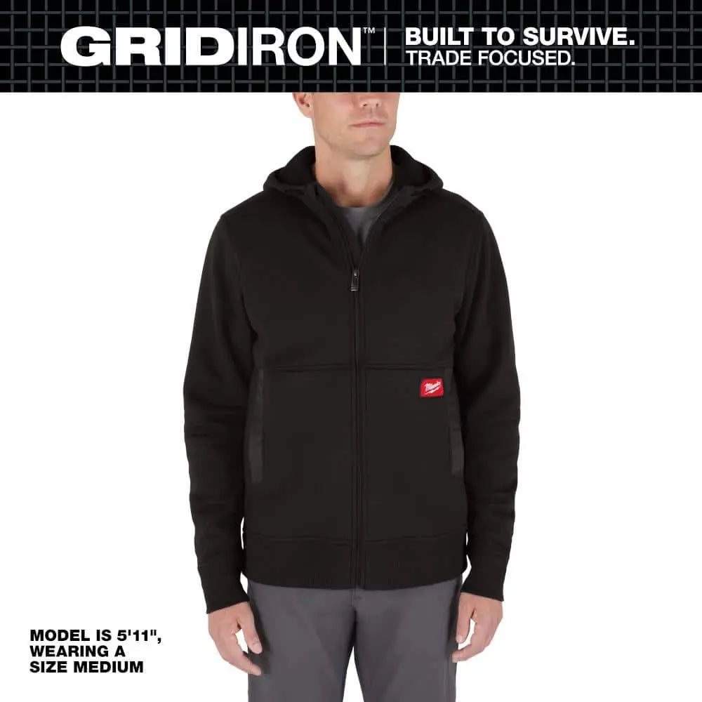 Open Box -  Men's Large Black GRIDIRON Full-Zip Hoodie MilwaukeeBullseye Deals