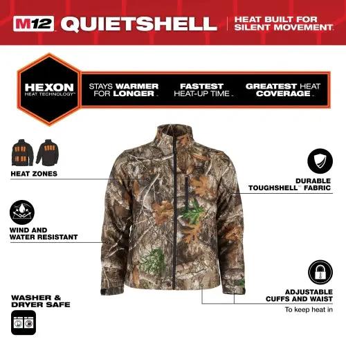 Open Box -  Men's Large M12 12-Volt Lithium-Ion Cordless Quiet Shell Camo Heated Jacket with (1) 3.0 Ah Battery and Charger MilwaukeeBullseye Deals