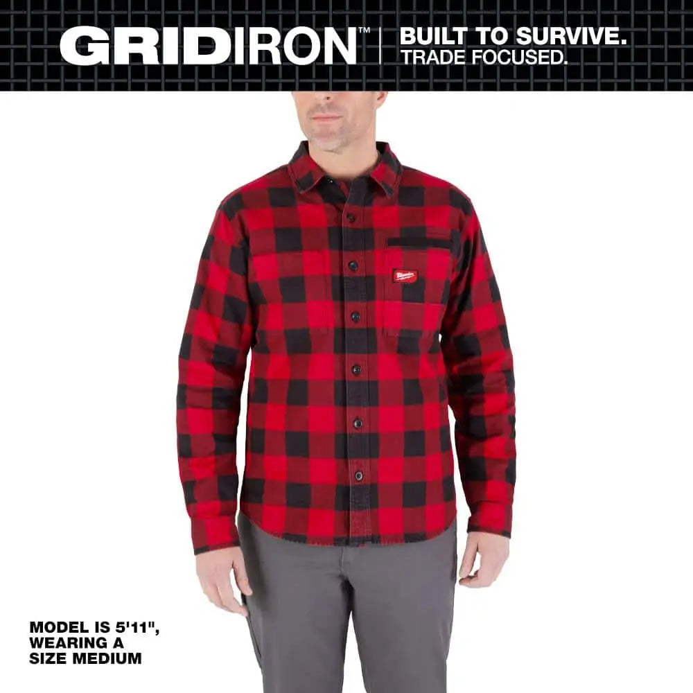 Open Box -  Men's Large Red GRIDIRON Flannel Shirt MilwaukeeBullseye Deals