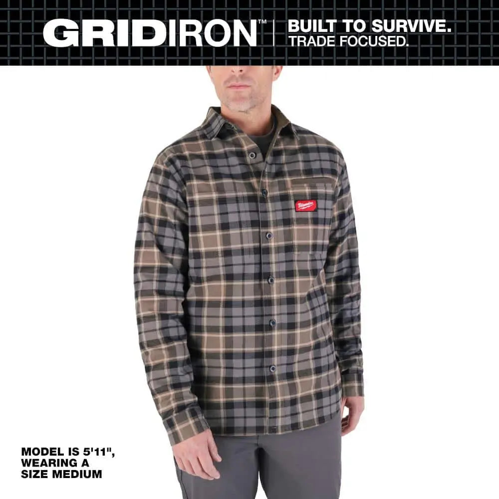 Open Box -  Men's Medium Gray GRIDIRON Flannel Shirt MilwaukeeBullseye Deals
