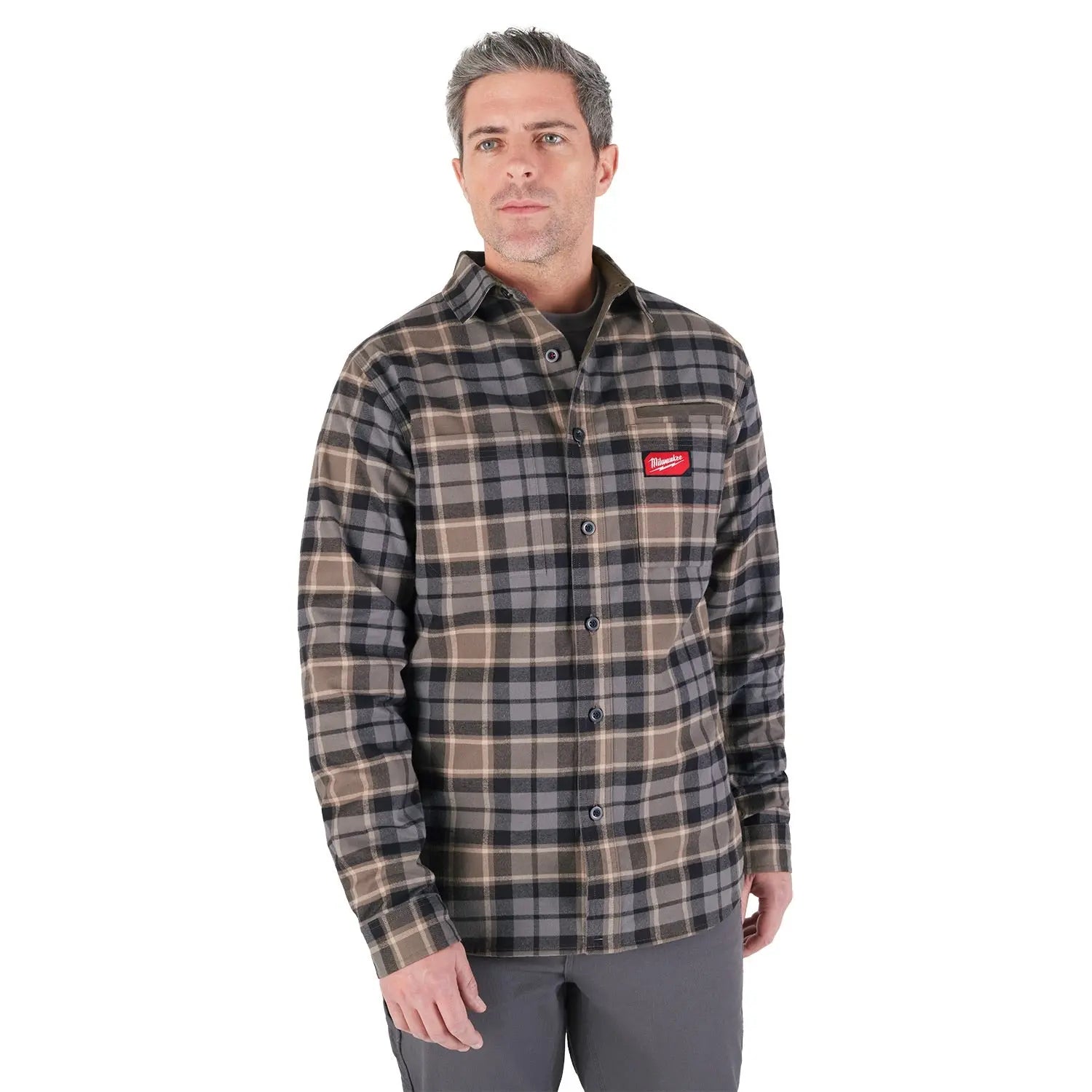 Open Box -  Men's Medium Gray GRIDIRON Flannel Shirt MilwaukeeBullseye Deals