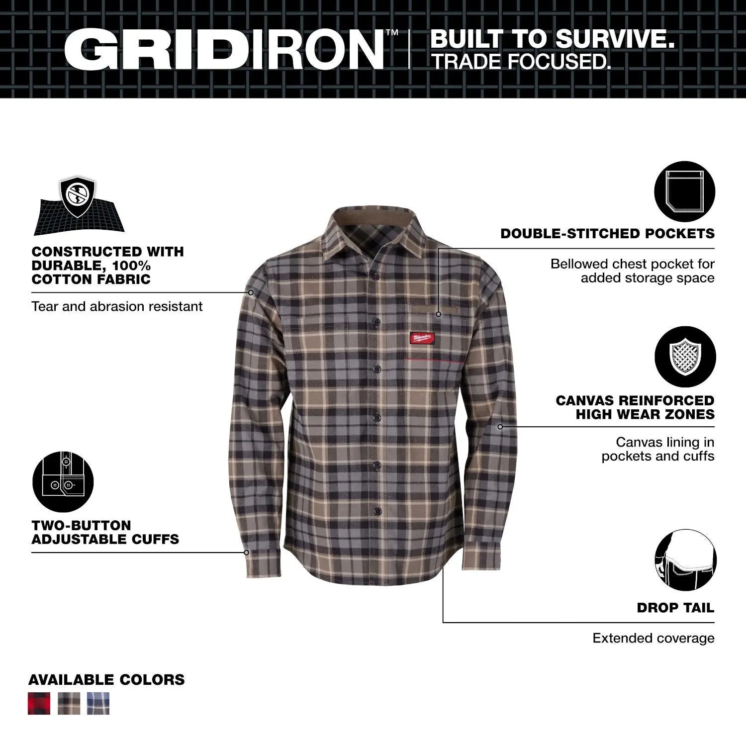 Open Box -  Men's Medium Gray GRIDIRON Flannel Shirt MilwaukeeBullseye Deals
