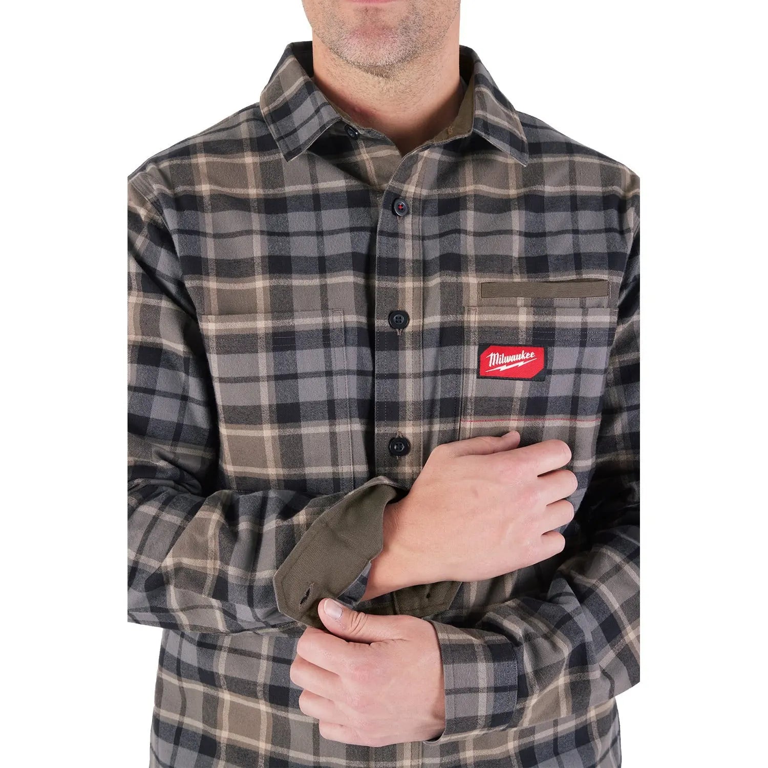 Open Box -  Men's Medium Gray GRIDIRON Flannel Shirt MilwaukeeBullseye Deals