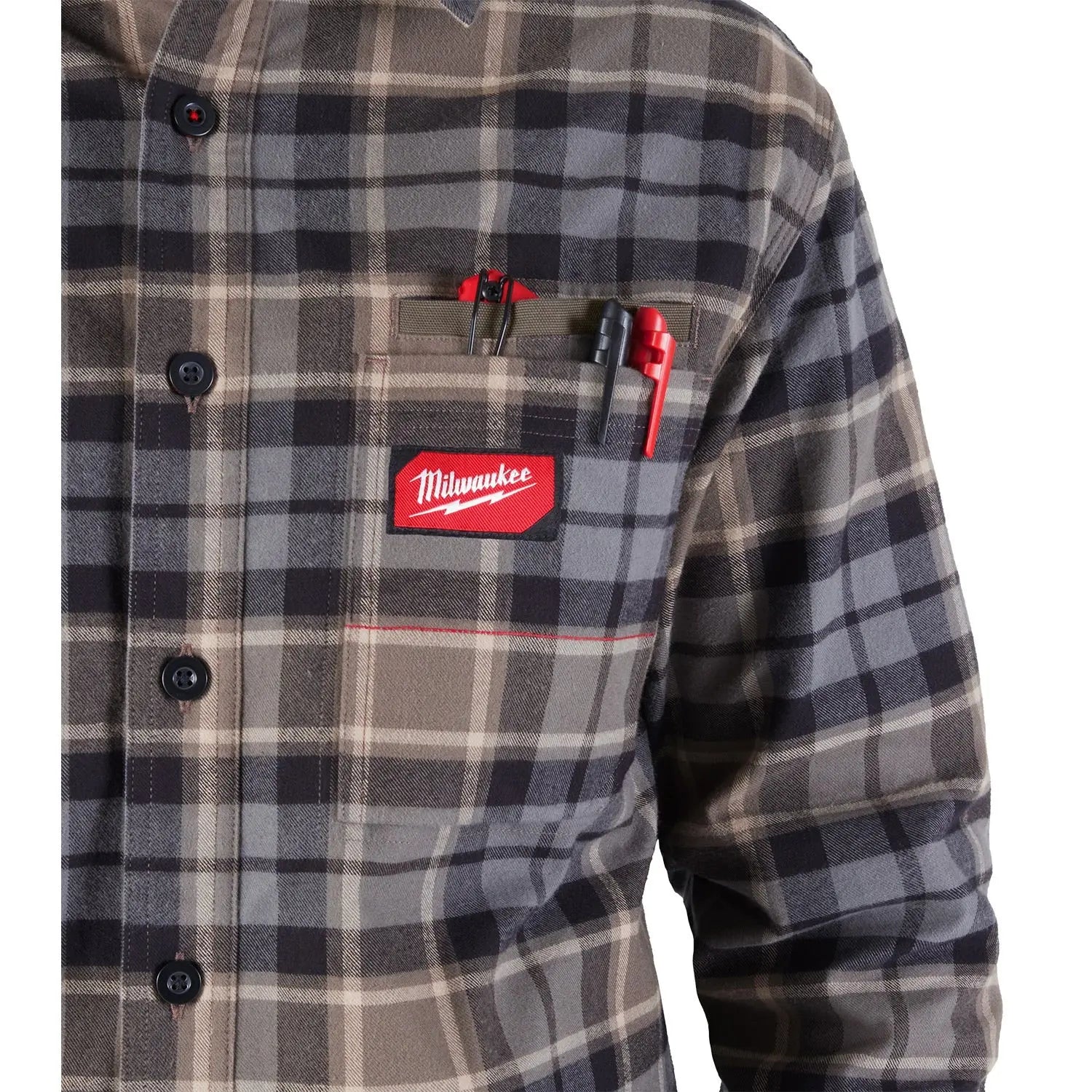 Open Box -  Men's Medium Gray GRIDIRON Flannel Shirt MilwaukeeBullseye Deals