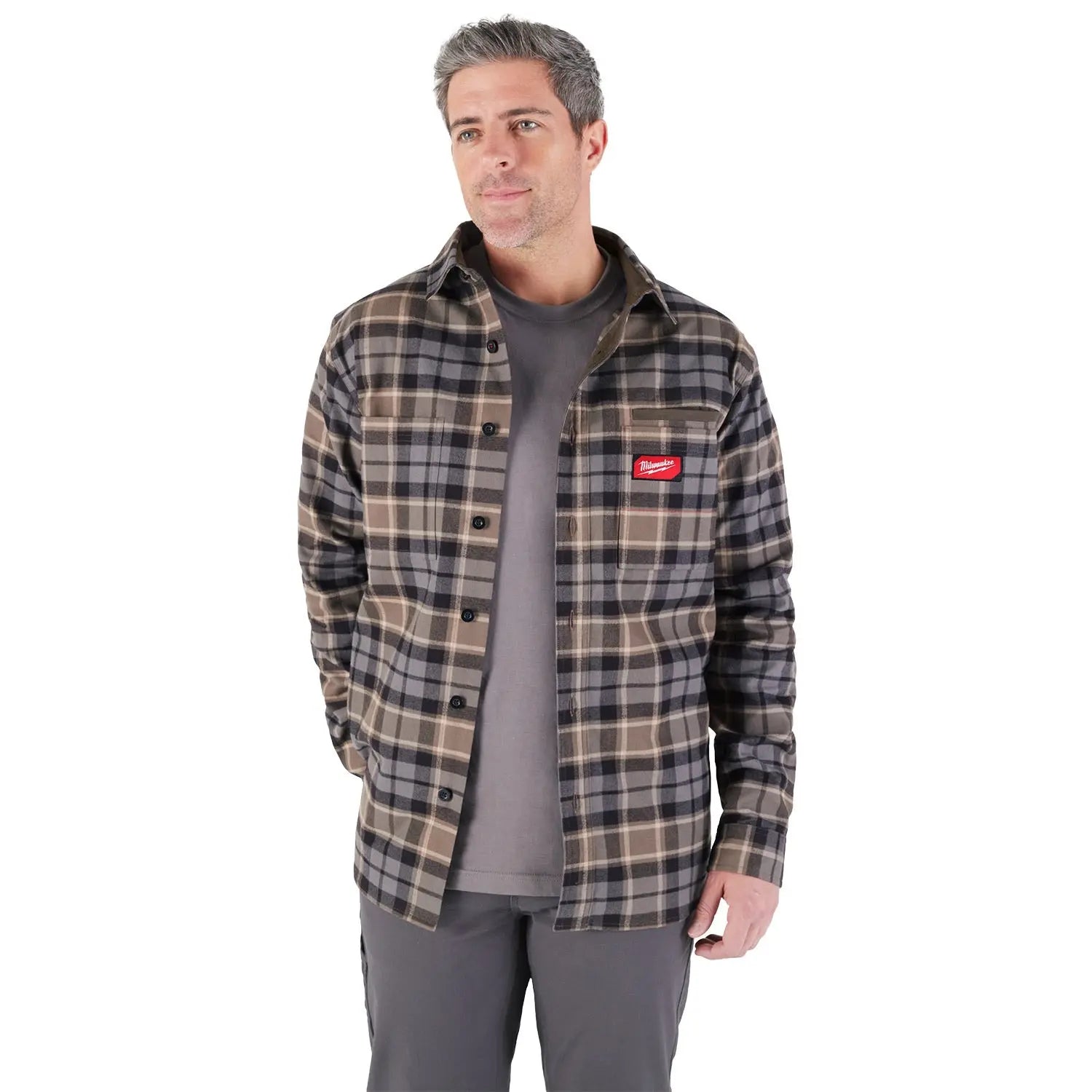 Open Box -  Men's Medium Gray GRIDIRON Flannel Shirt MilwaukeeBullseye Deals