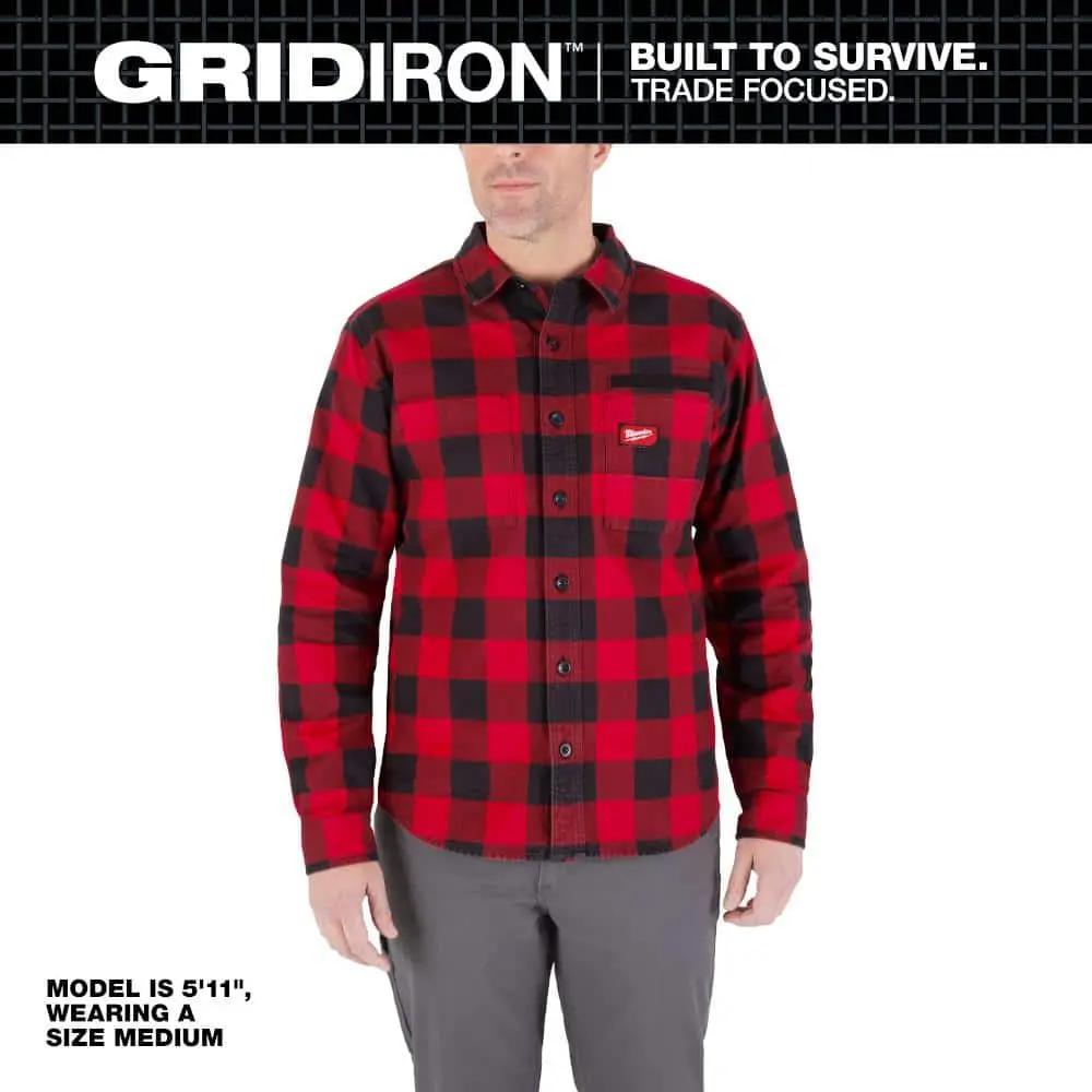 Open Box -  Men's Medium Red GRIDIRON Flannel Shirt MilwaukeeBullseye Deals