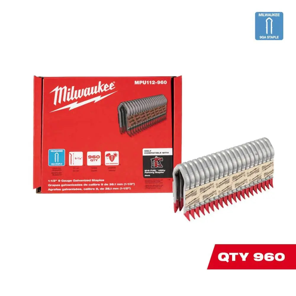 Open Box -  Milwaukee 1-1/2 in. 9-Gauge Galvanized Staples for M18 FUEL Utility Fencing Stapler (960 Per Box), Metallics - Secondipity