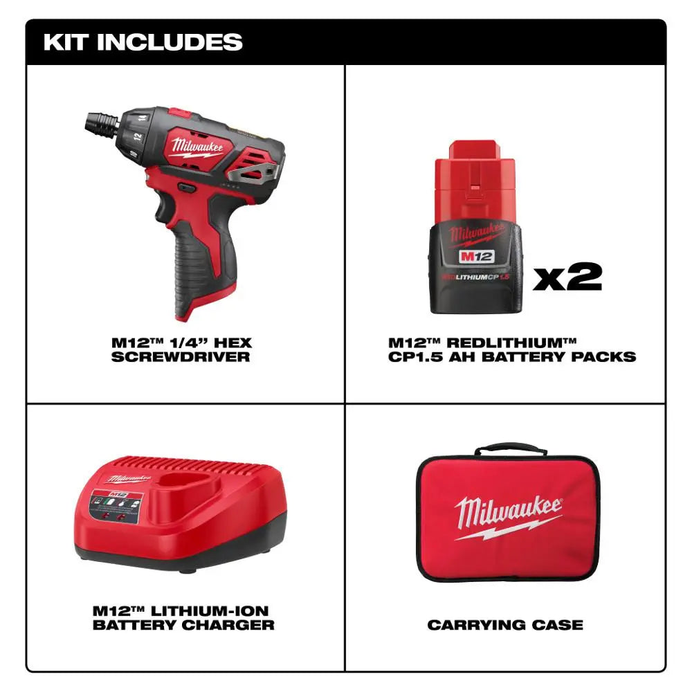 Open Box -  Milwaukee 2401-22 M12 12-Volt Lithium-Ion 1/4 in. Hex Cordless Screwdriver Kit MilwaukeeBullseye Deals