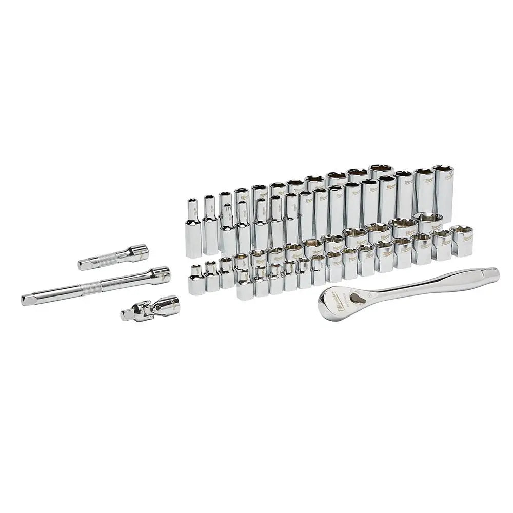 Open Box -  Milwaukee 3/8" Drive SAE/Metric Ratchet and Socket Mechanics Tool Set (56-Piece) MilwaukeeBullseye Deals