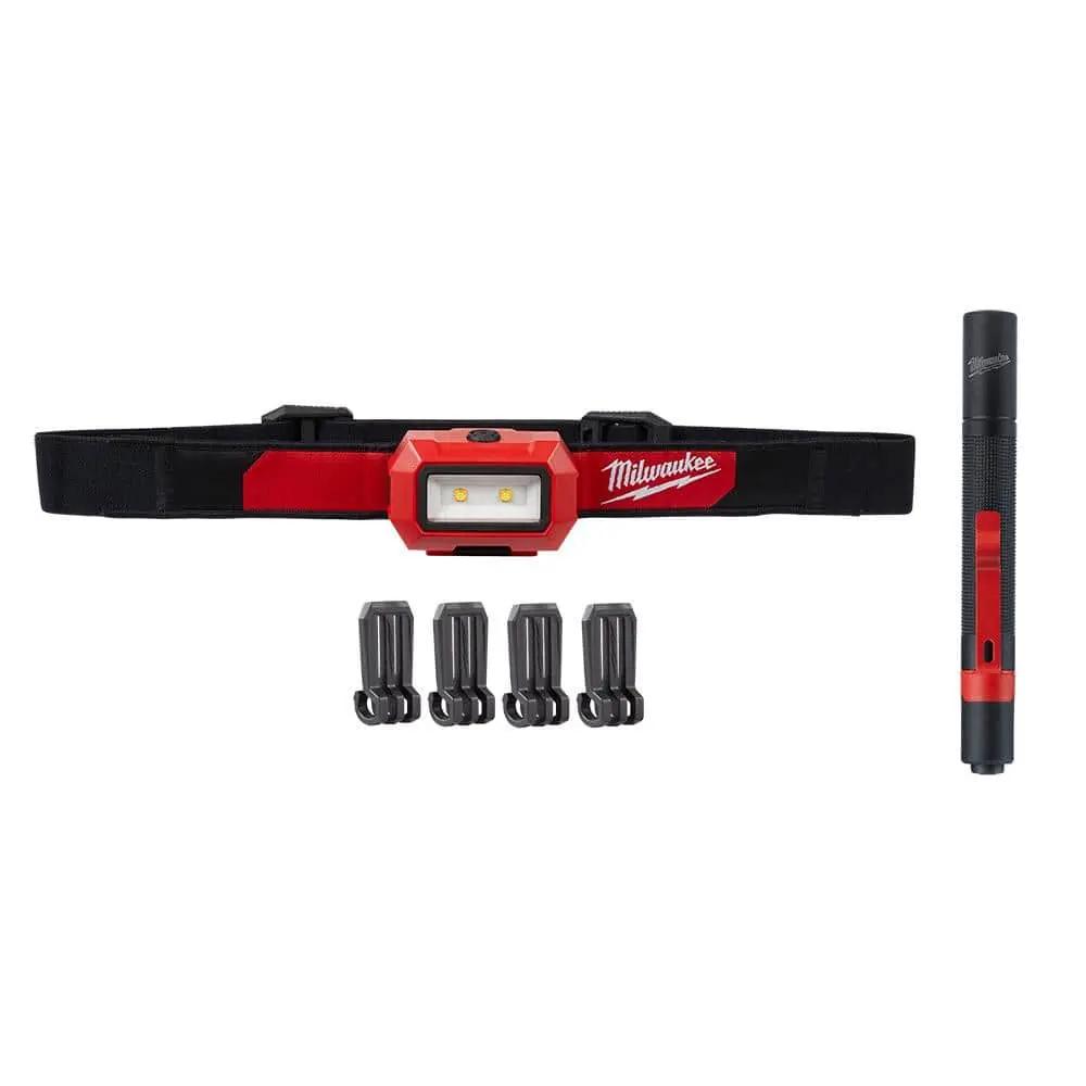 Open Box -  Milwaukee 350 Lumens LED Headlamp and 100 Lumens Aluminum Pen Light with Clip, Red and Black MilwaukeeBullseye Deals