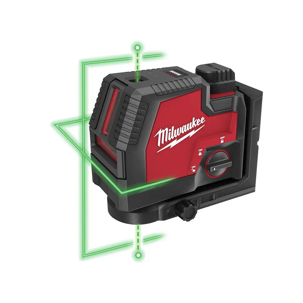 Open Box -  Milwaukee Green 100 ft. Cross Line and Plumb Points Rechargeable Laser Level with REDLITHIUM Lithium-Ion USB Battery and Charger - Secondipity