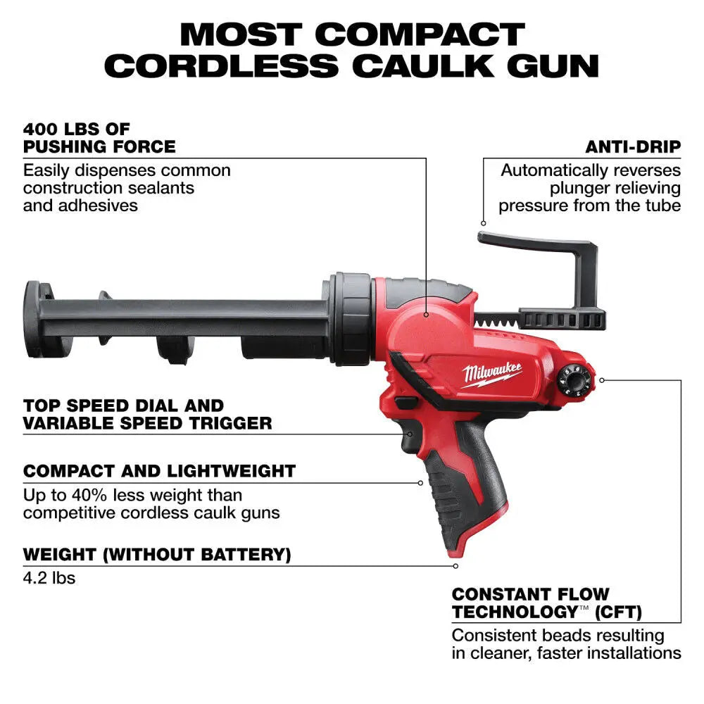 Open Box -  Milwaukee M12 12-Volt Lithium-Ion Cordless 10 oz Caulk & Adhesive Gun Tool-Only MilwaukeeBullseye Deals