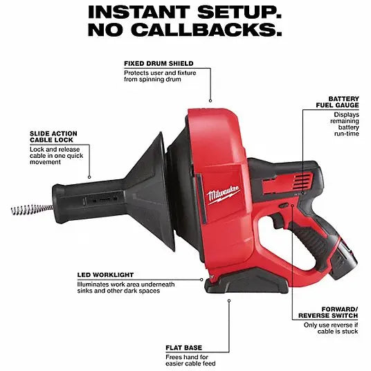 Open Box -  Milwaukee M12 12-Volt Lithium-Ion Cordless Auger Snake Drain Cleaning Kit MilwaukeeBullseye Deals