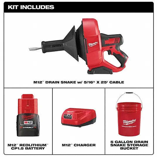 Open Box -  Milwaukee M12 12-Volt Lithium-Ion Cordless Auger Snake Drain Cleaning Kit MilwaukeeBullseye Deals