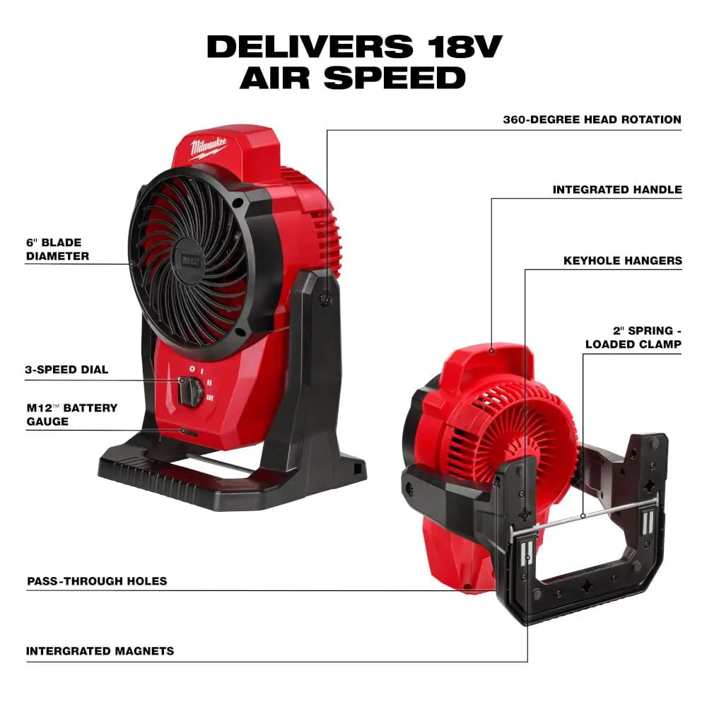 Open Box -  Milwaukee M12 12-Volt Lithium-Ion Cordless Jobsite Fan (Tool-Only) MilwaukeeBullseye Deals