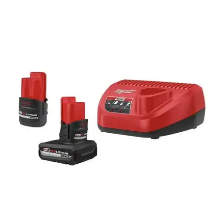 Open Box -  Milwaukee M12 12-Volt Lithium-Ion High Output 5.0 Ah and 2.5 Ah Battery Packs and Charger Starter Kit (48-59-2452S) - Secondipity
