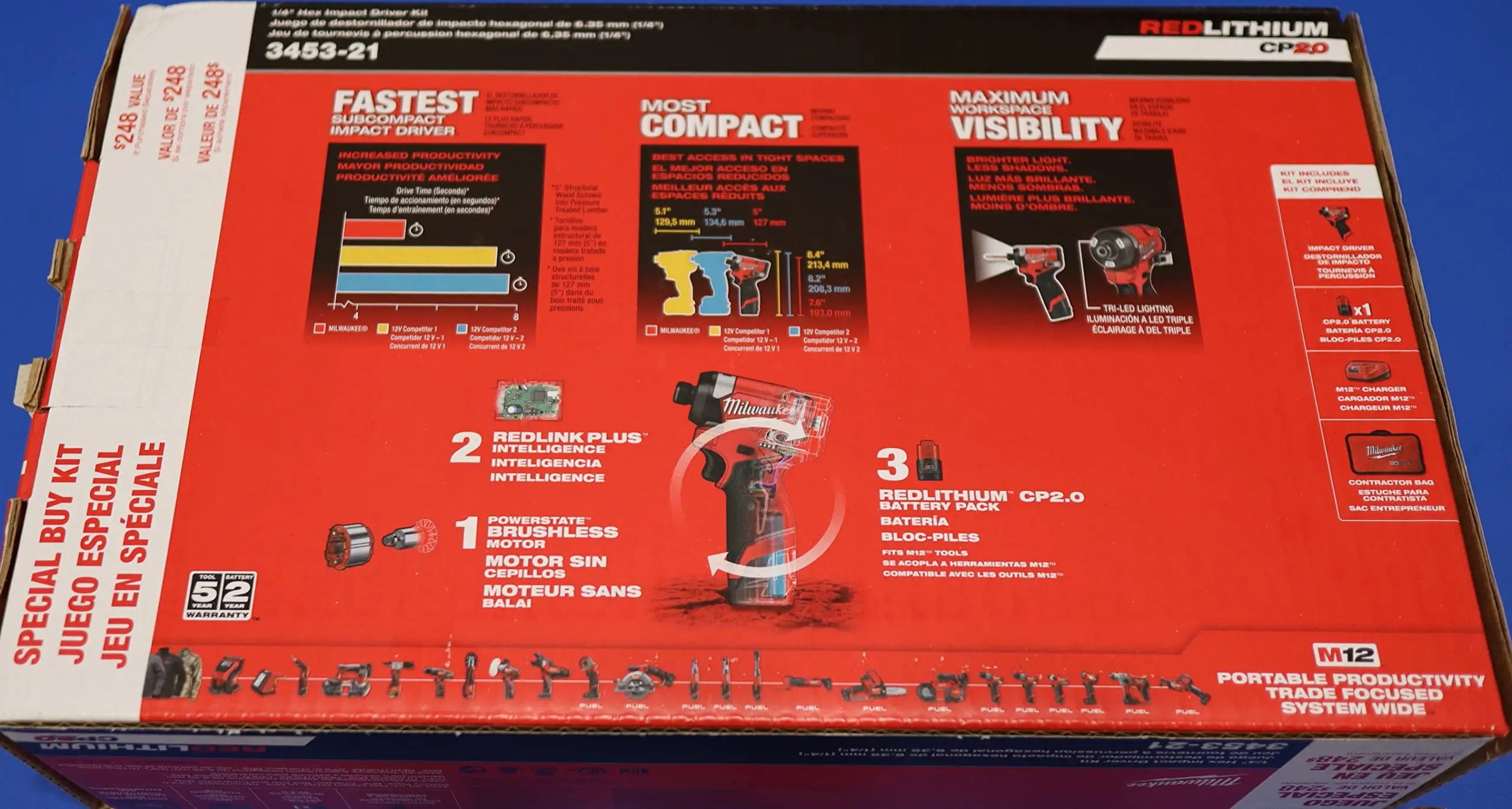 Open Box -  Milwaukee M12 FUEL 12-Volt Lithium-Ion Brushless Cordless 1/4 in. Hex Impact Driver Compact Kit W 2.0Ah Battery and Bag MilwaukeeBullseye Deals