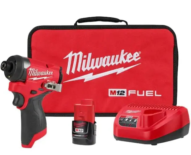 Open Box -  Milwaukee M12 FUEL 12-Volt Lithium-Ion Brushless Cordless 1/4 in. Hex Impact Driver Compact Kit W 2.0Ah Battery and Bag MilwaukeeBullseye Deals