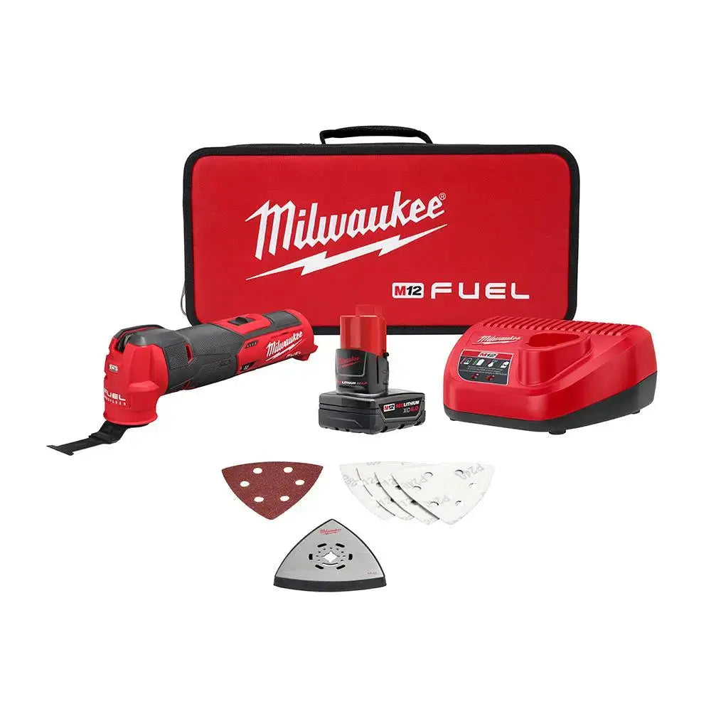 Open Box - Milwaukee M12 FUEL 12-Volt Lithium-Ion Cordless Oscillating Multi-Tool Kit with 4.0 Ah Battery, Charger, Accessories and Tool Bag MilwaukeeBullseye Deals