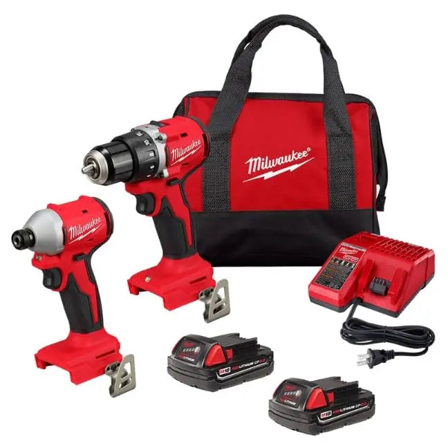 Open Box -  Milwaukee M18 18-Volt Lithium-Ion Brushless Cordless Compact Drill/Impact Combo Kit (2-Tool) w/(2) 2.0 Ah Batteries, Charger & Bag MilwaukeeBullseye Deals