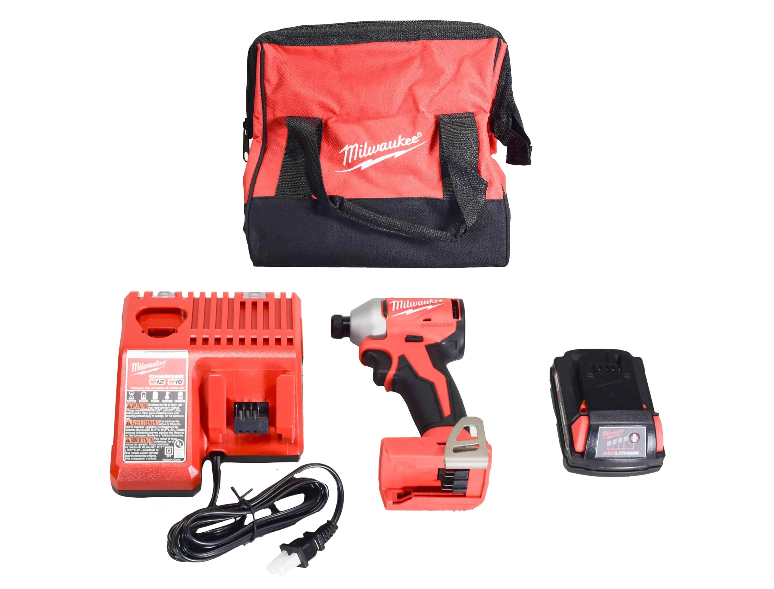 Open Box -  Milwaukee M18 18-Volt Lithium-Ion Compact Brushless Cordless 1/4 in. Impact Driver Kit with One 2.0 Ah Battery, Charger & Tool Bag MilwaukeeBullseye Deals