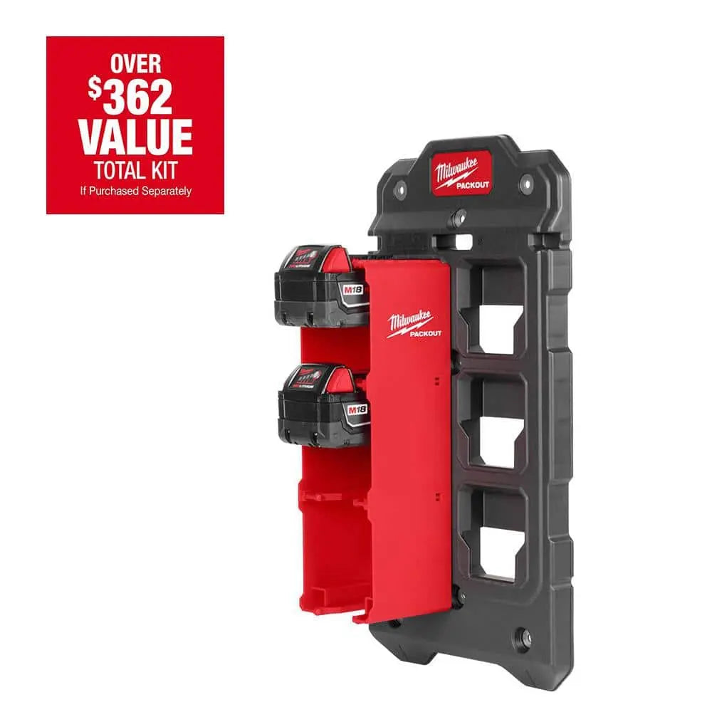 Open Box -  Milwaukee M18 18-Volt Lithium-Ion XC Extended Capacity 5.0 Ah Battery (2-Pack) + PACKOUT Mounting Plate & M18 Battery Holder MilwaukeeBullseye Deals