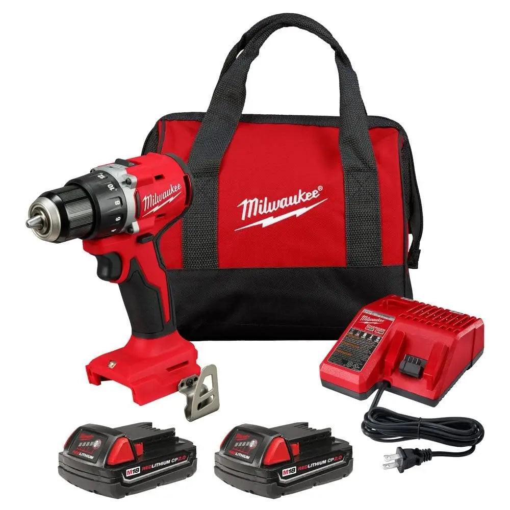 Open Box -  Milwaukee M18 18V Lithium-Ion Brushless Cordless 1/2 in. Compact Drill/Driver Kit with Two 2.0 Ah Batteries, Charger and Case MilwaukeeBullseye Deals