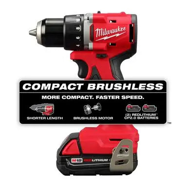 Open Box -  Milwaukee M18 18V Lithium-Ion Brushless Cordless 1/2 in. Compact Drill/Driver Kit with Two 2.0 Ah Batteries, Charger and Case MilwaukeeBullseye Deals